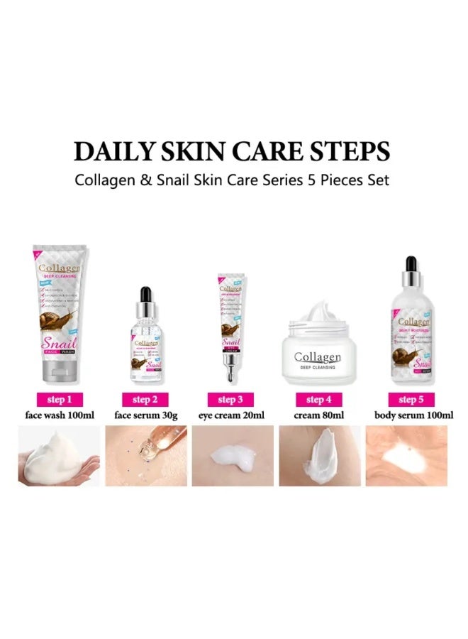 Aichun beauty Collagen & Snail Skin Care Set, Collagen Snail Mucin Skincare Set with Collagen Facial Wash Facial Serum Eye Cream Face Cream & Body Serum, Anti-Aging Moisturizing Whitening Anti-Wrinkle Skin Care Sets - Image 5